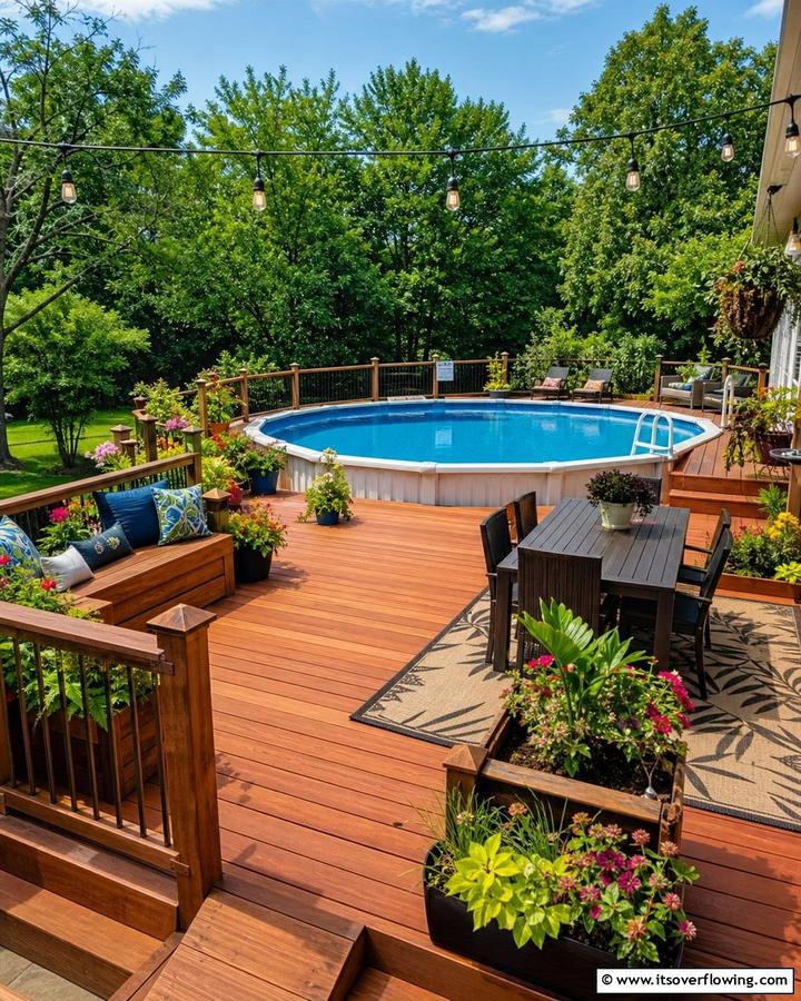 Custom Wooden Deck Charm - 21 Above-Ground Pool Deck Ideas for Backyard Fun