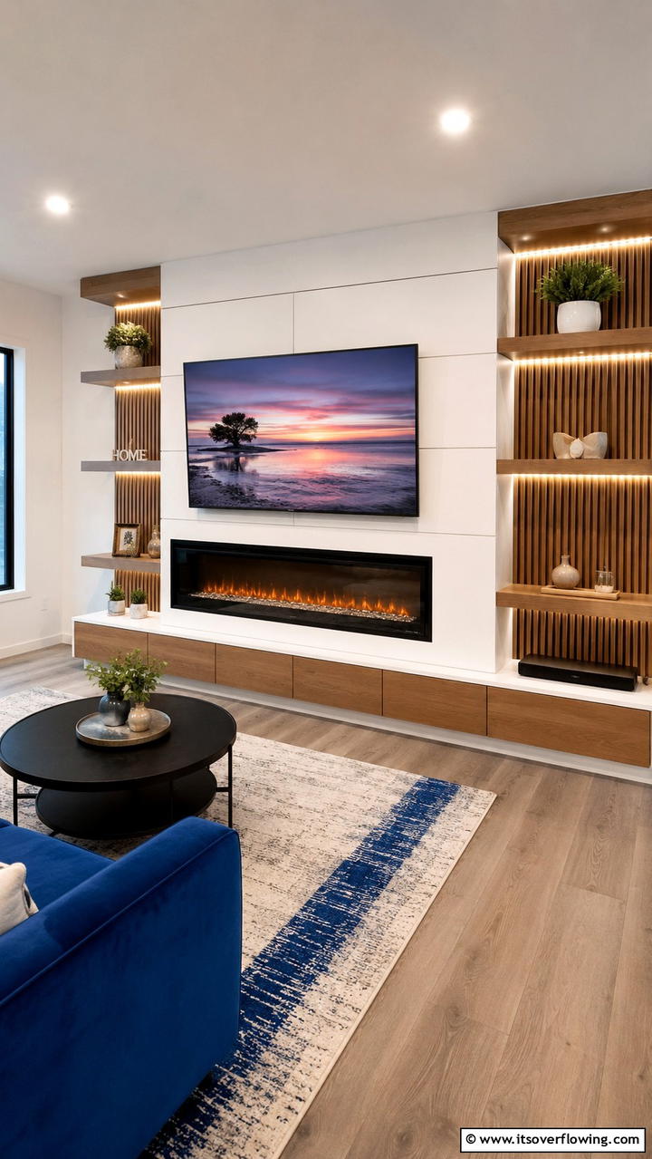 Customizable Electric Fireplace with TV Installation - 30 Electric Fireplace Ideas With TV Above for Cozy Spaces