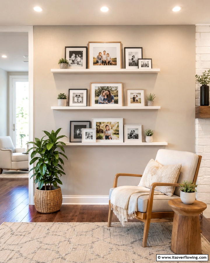 Customizable Floating Shelves - 30 Family Photo Wall Ideas to Display Memories