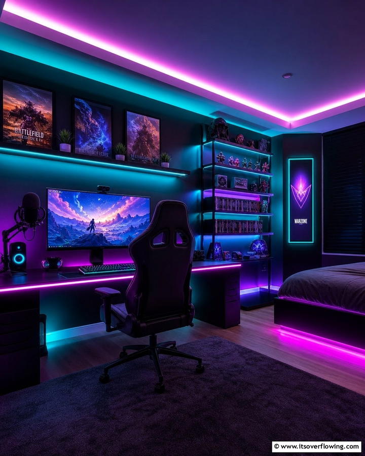 Customizable LED Accents - 21 Gaming Bedroom Ideas for an Immersive Entertainment Setup