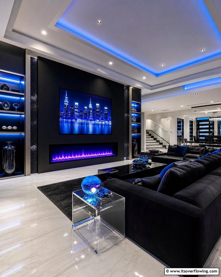 Customizable LED Fireplace - 21 Modern Fireplace Ideas for Cozy Contemporary Living Rooms