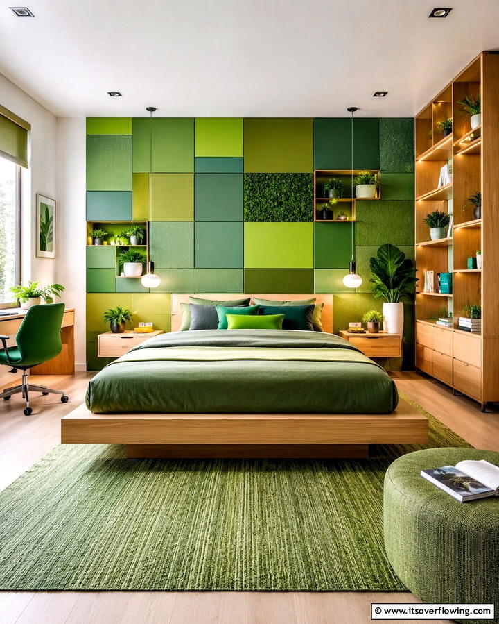 Customizable Modular Green Panels - 30 Green Panelling Ideas for a Serene Bedroom