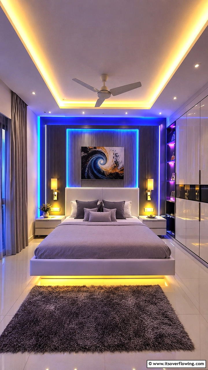 Customizable Mood Lighting - 30 Bedroom Ideas For Couples- Romantic Retreat Inspiration