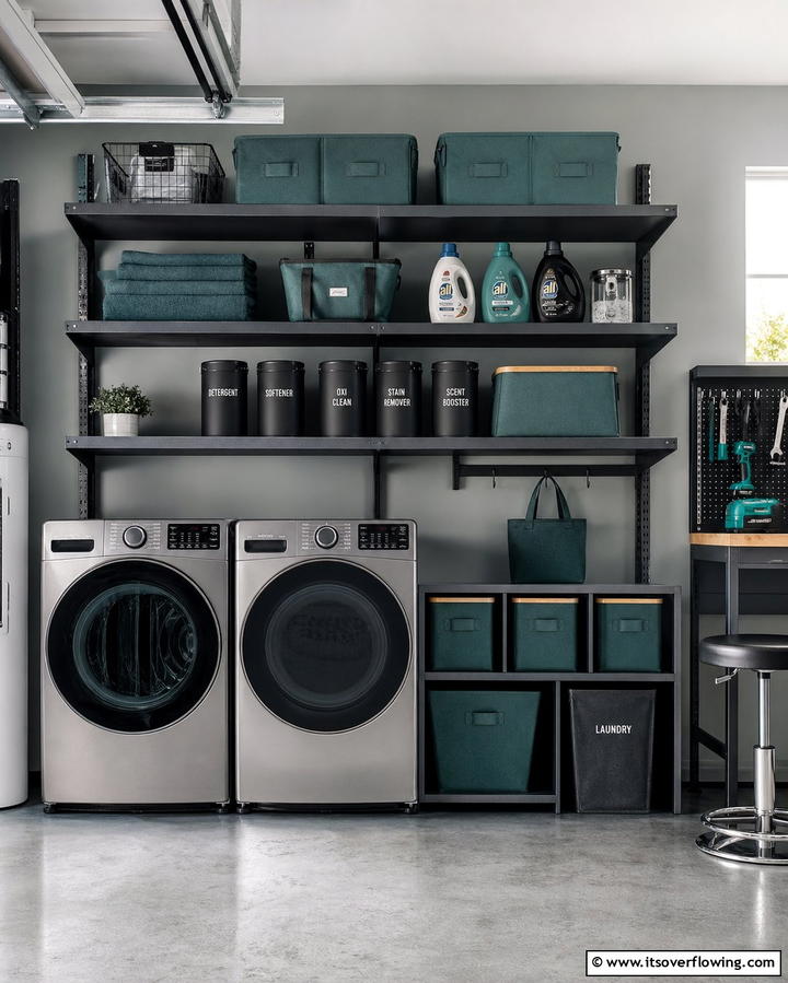 Customizable Shelving Units - 25 Functional Garage Laundry Room Combo Ideas