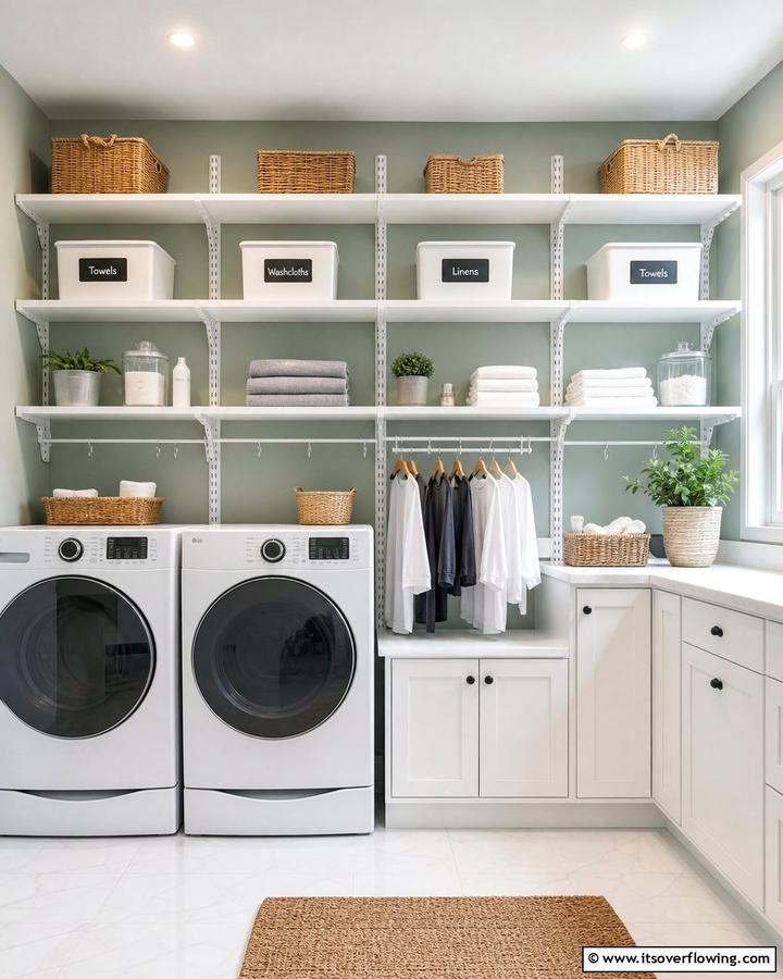 Customizable Shelving Units - 21 Laundry Room Storage Ideas for Clutter-Free Efficiency