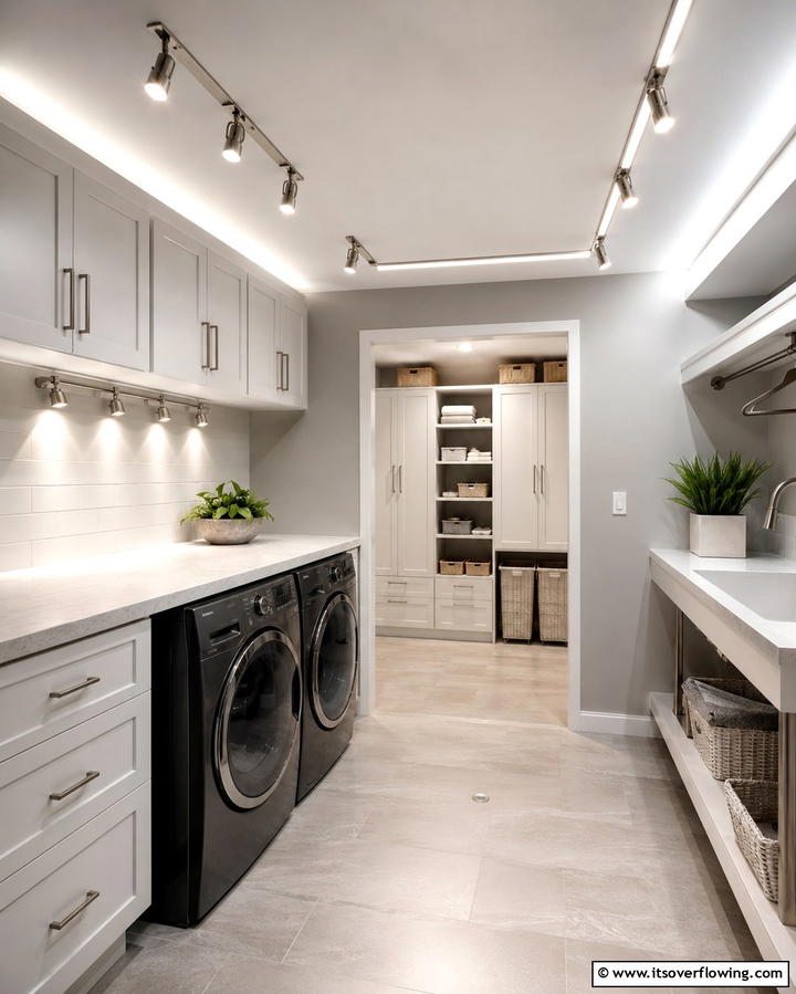 Customizable Task Lighting Solutions - 30 Basement Laundry Room Ideas for Functional Utility Spaces