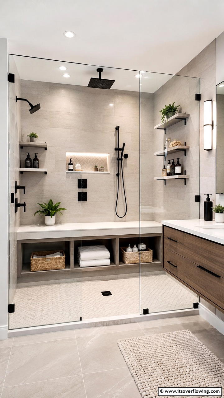 Customizable Walk In Shower with Multi Functional Bench - 21 Walk-In Shower Ideas With Bench for Spa-Like Comfort