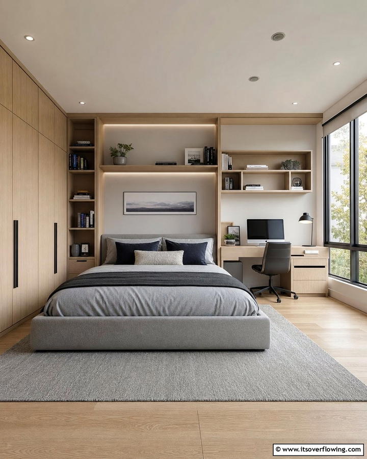 Customized Built In Elements - 21 Mens Bedroom Ideas for a Masculine & Modern Aesthetic