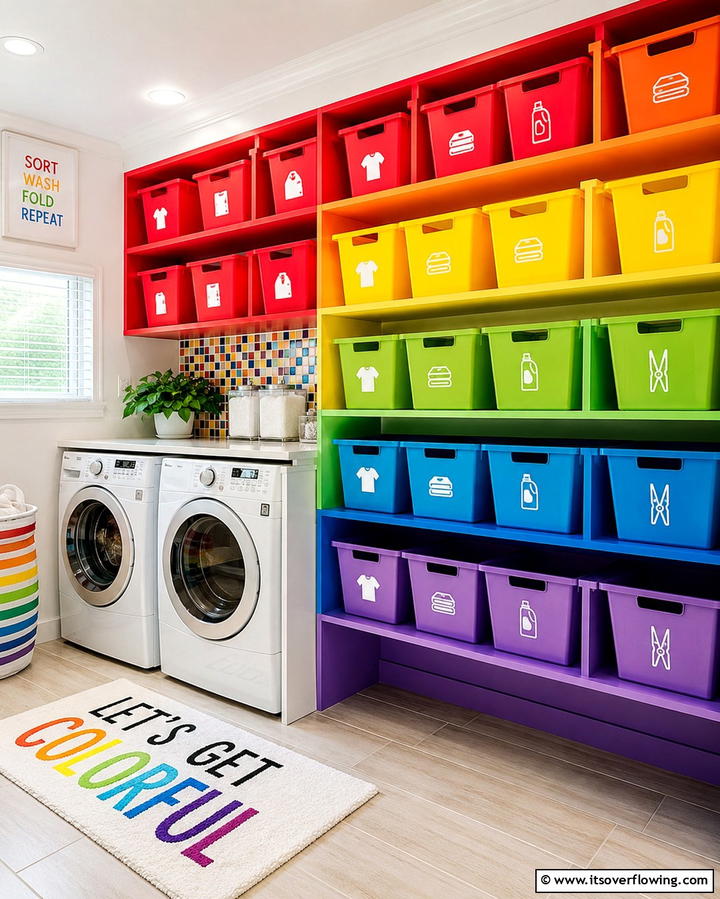 Customized Color Coded Laundry Shelf Units - 30 Laundry Room Shelf Ideas- Maximize Storage & Efficiency