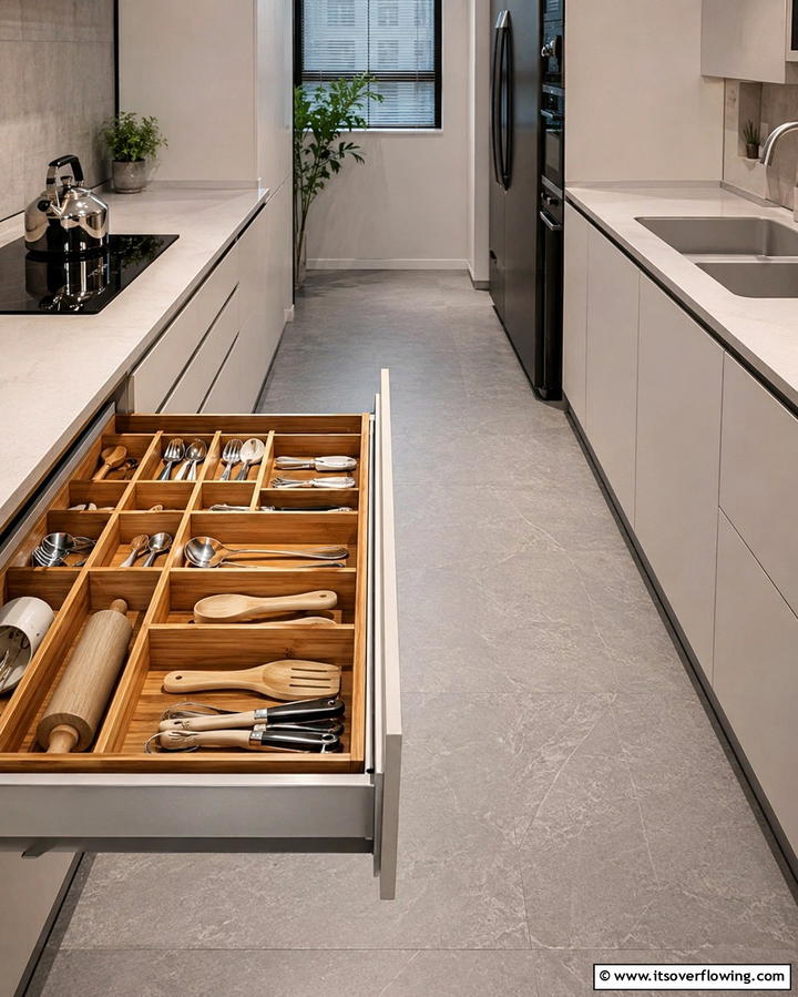 Customized Drawer Dividers - 30 Parallel Modular Kitchen Designs for Efficient Cooking
