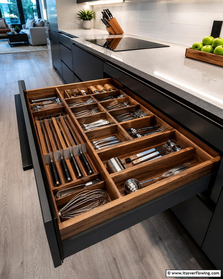 Customized Drawer Organizers - 30 Galley Kitchen Ideas for Efficient and Stylish Layouts