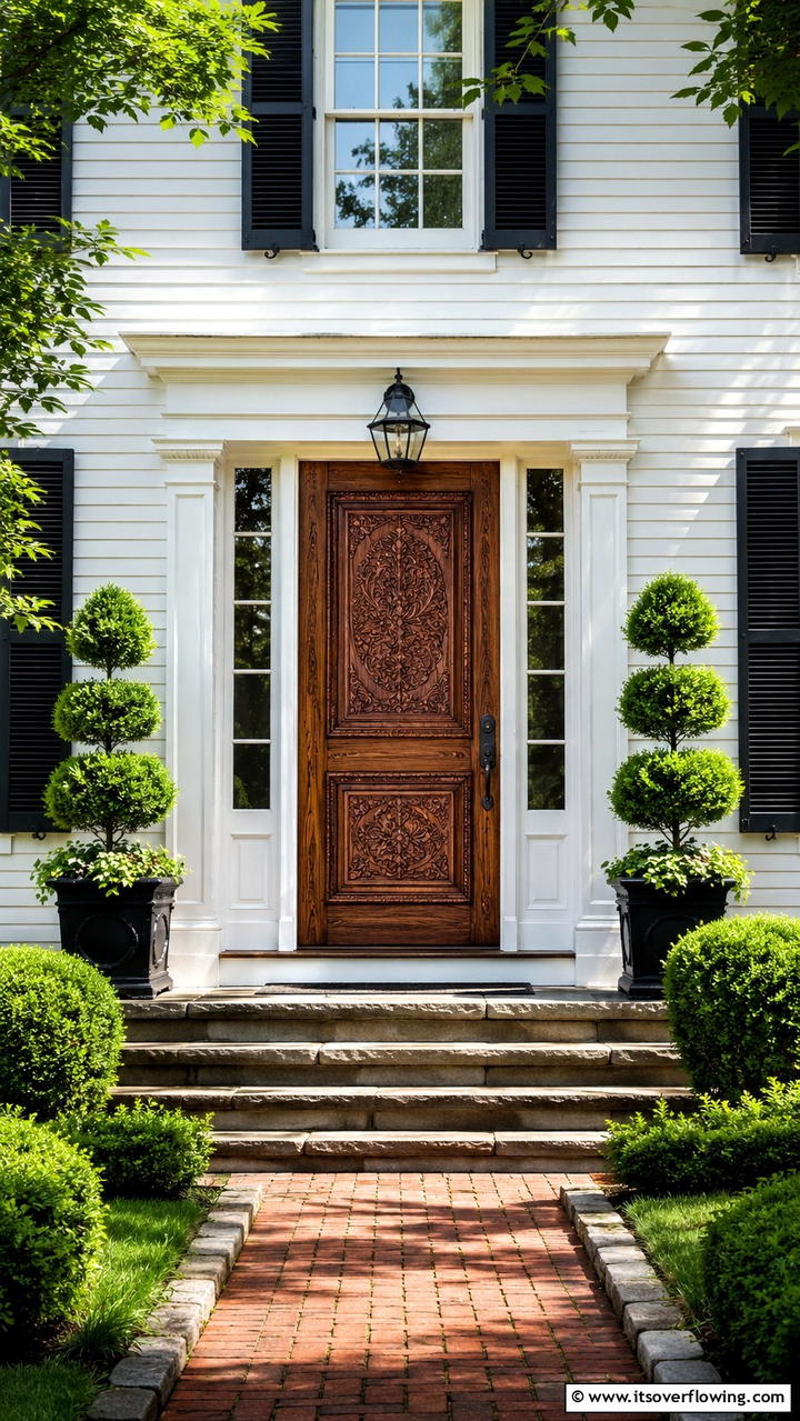 Customized Engraved Designs - 30 Colonial Front Door Ideas to Enhance Your Home’s Charm