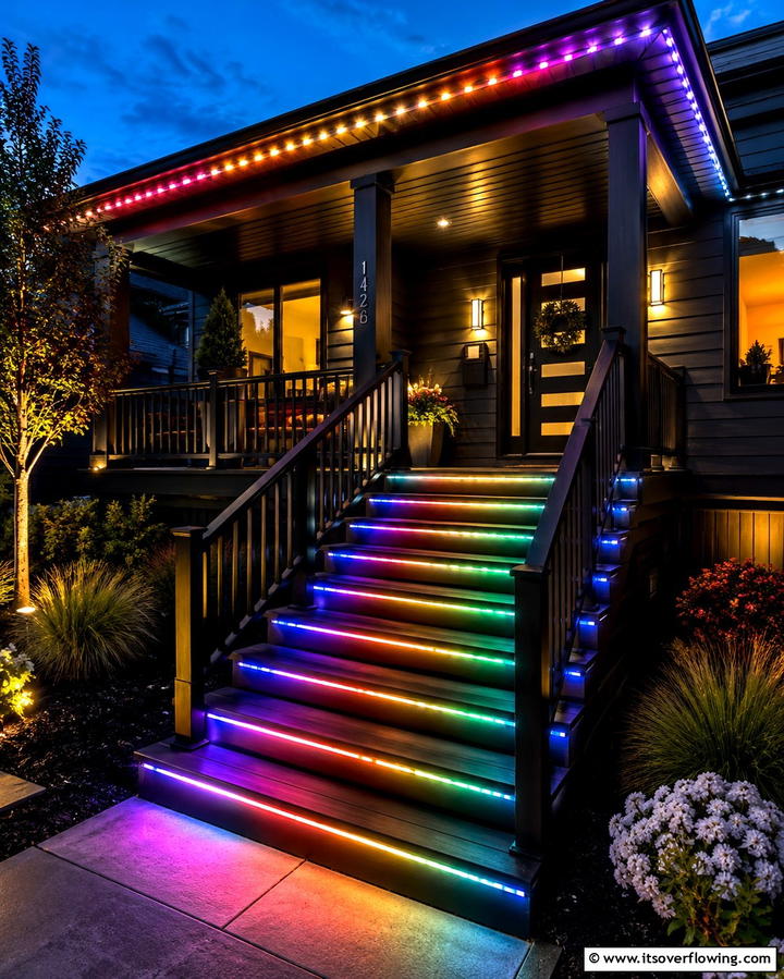Customized LED Lighting - 30 Barndominium Front Porch Ideas for Rustic Charm