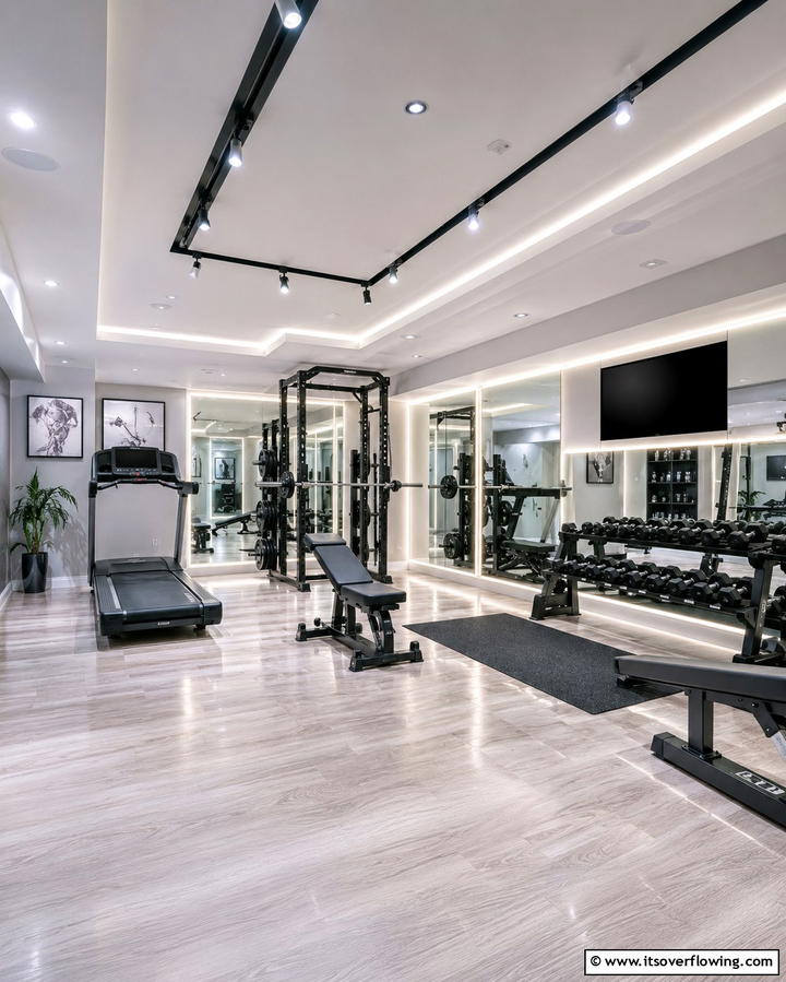 Customized Lighting Designs - 25 Basement Gym Ideas for Your Home Workout Space