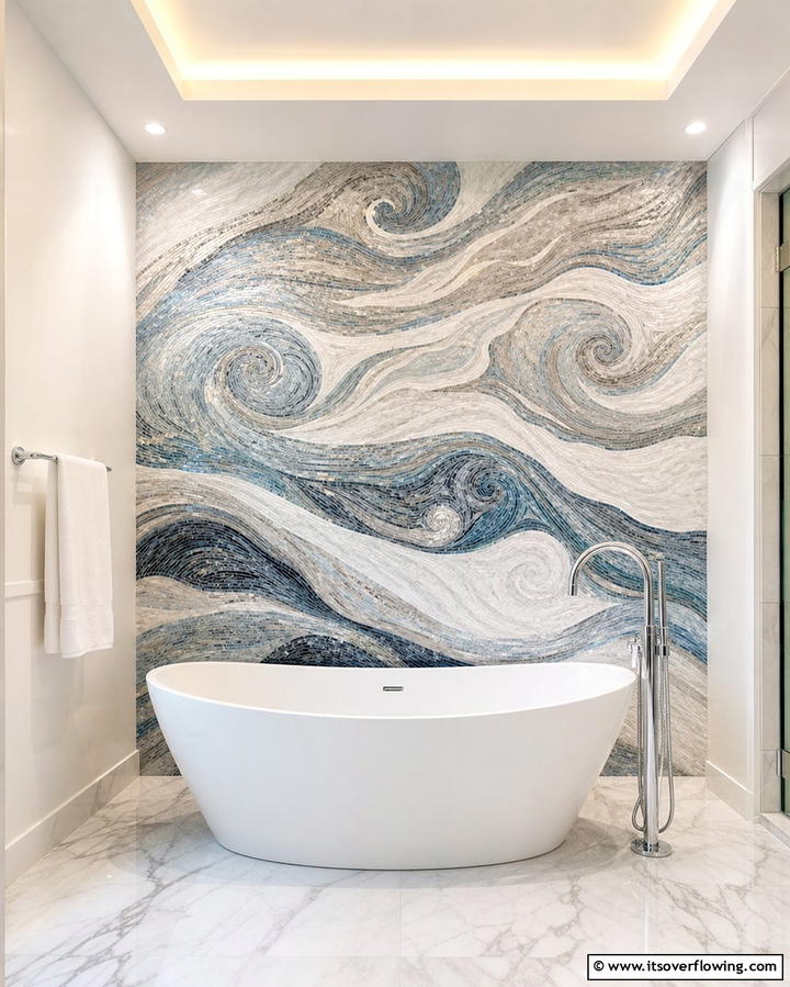 Customized Marble Mosaic Feature - 30 Luxurious Marble Bathroom Ideas for a Spa-Like Retreat