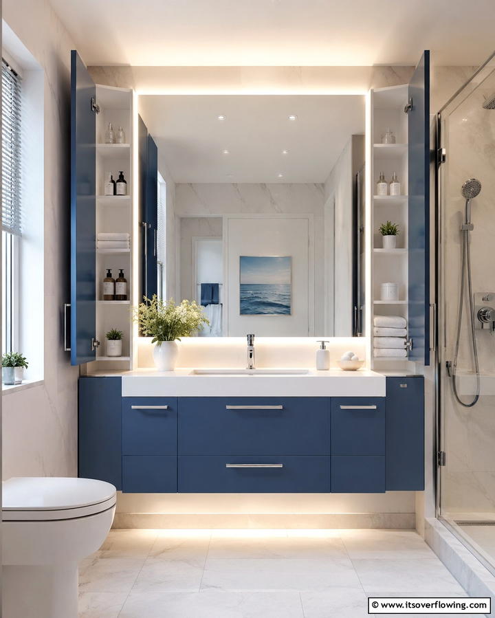 Customized Mirror Integrated Vanity - 30 Small Bathroom Vanity Ideas for Space-Saving Style