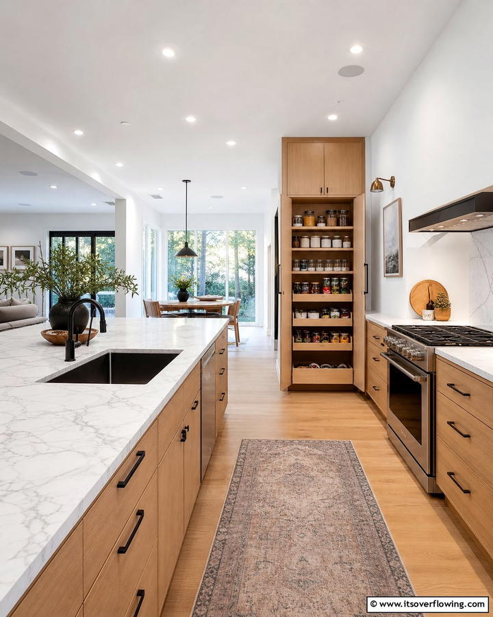 Customized Pantry Access - 30 Kitchens Without Upper Cabinets for Open Concepts
