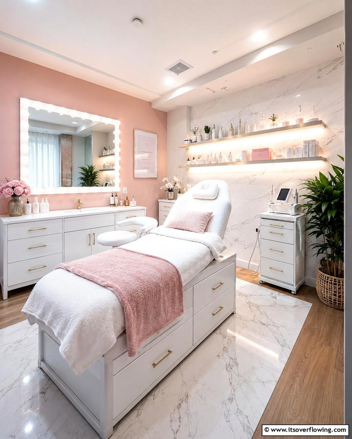 Customized Treatment Bed - 25 Esthetician Room Ideas for a Relaxing and Professional Space