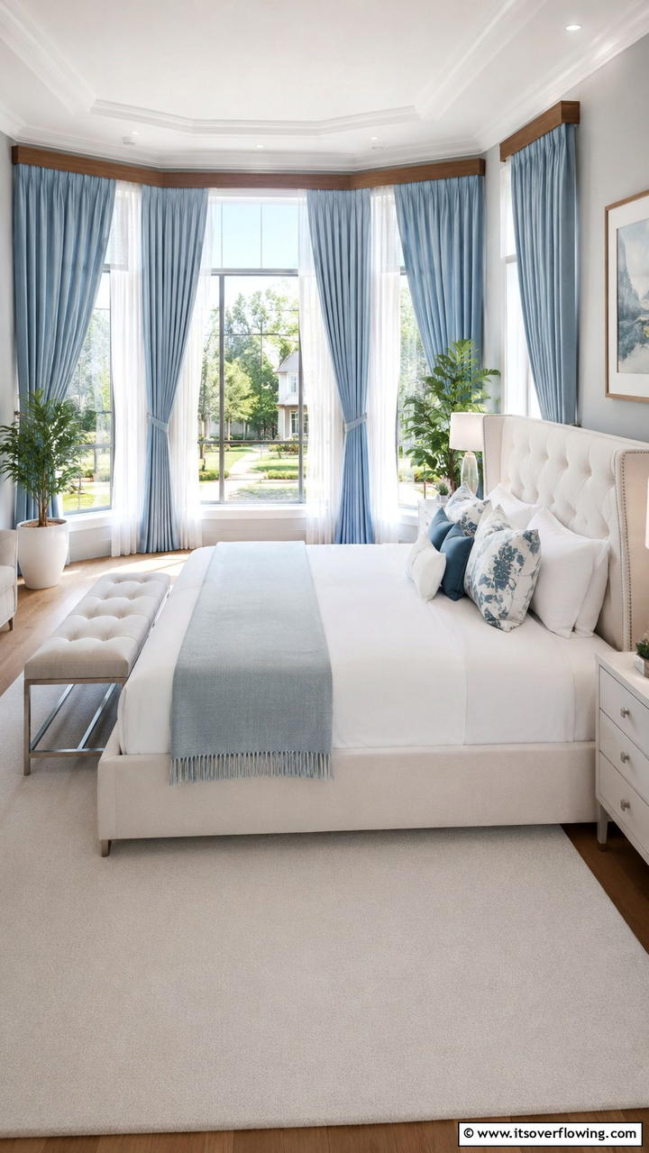 Customized Window Treatments - 30 Duck Egg Blue Bedroom Ideas for Serene Spaces