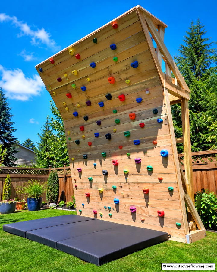 DIY Climbing Wall - 25 Backyard Ideas for Kids to Create Fun Outdoor Spaces