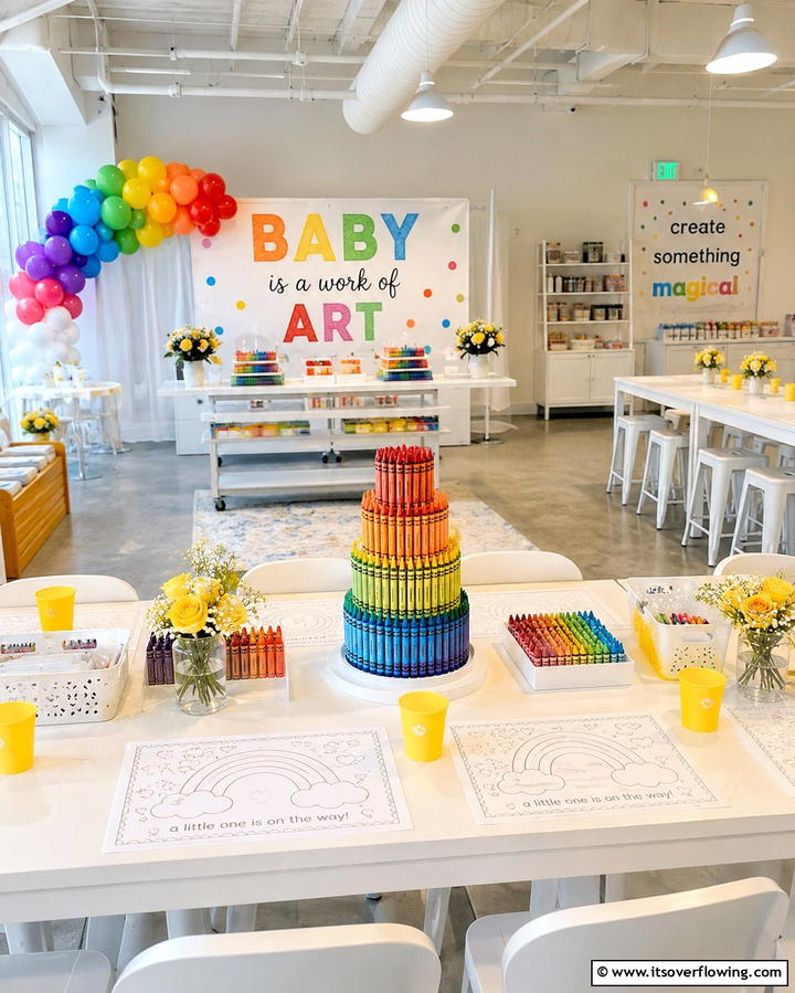 DIY Crayon and Art Supplies Display - 30 Baby Shower Centerpiece Ideas for Adorable Themes