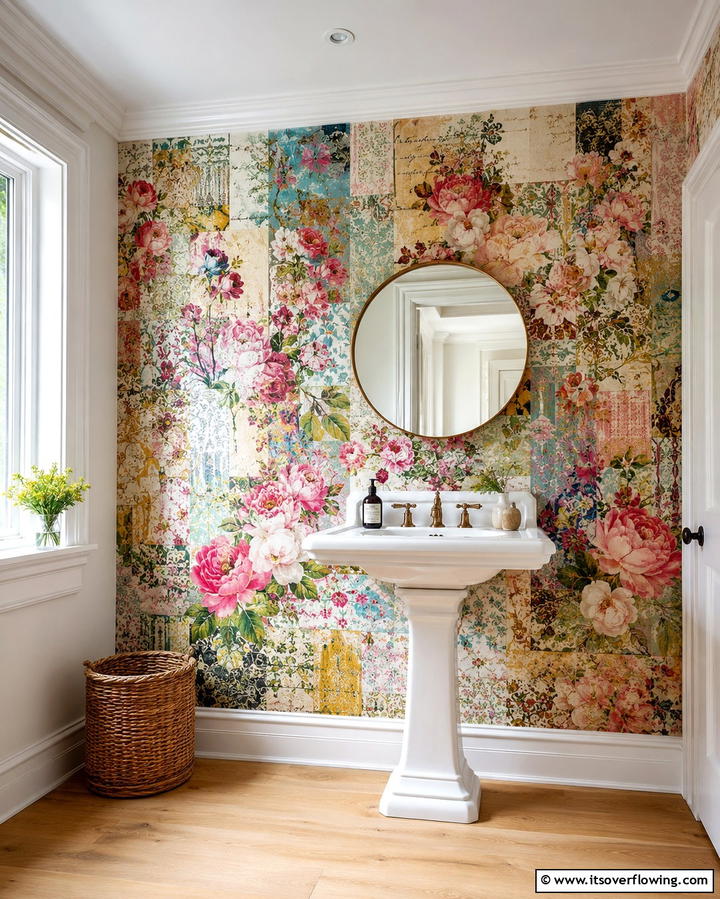 DIY Decoupage Wall - 30 Stunning Bathroom Wall Ideas to Elevate Your Space