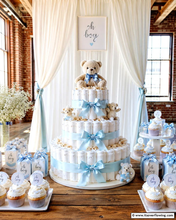 DIY Diaper Cake Centerpiece - 30 Baby Shower Centerpiece Ideas for Adorable Themes
