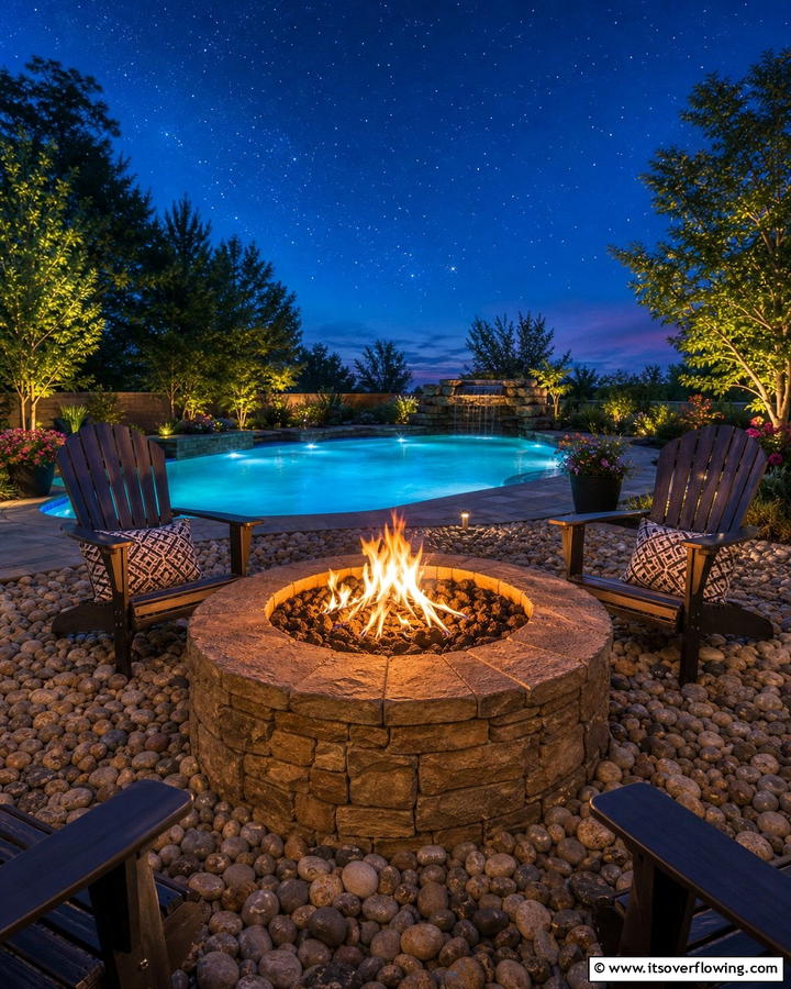 DIY Fire Pit by the Poolside - 21 Budget Backyard Pool Ideas for Affordable Summer Fun