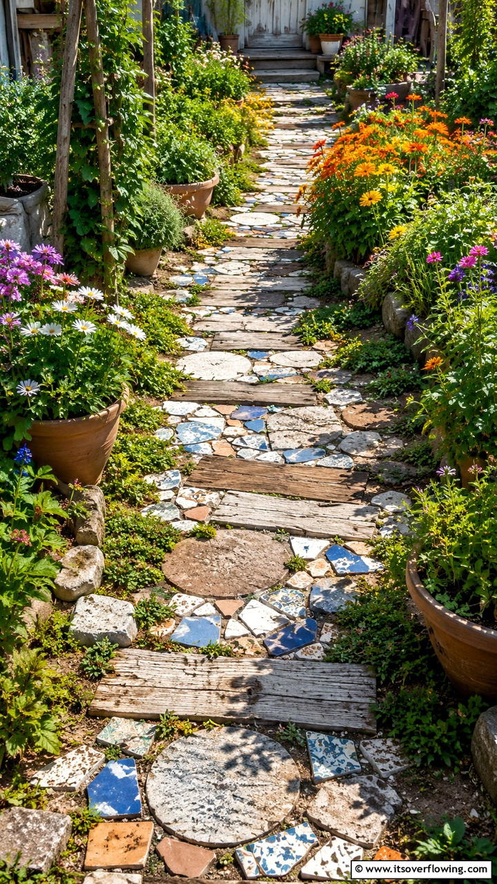 DIY Garden Pathway with Recycled Materials - 30 Budget Small Garden Ideas to Transform Outdoor Space