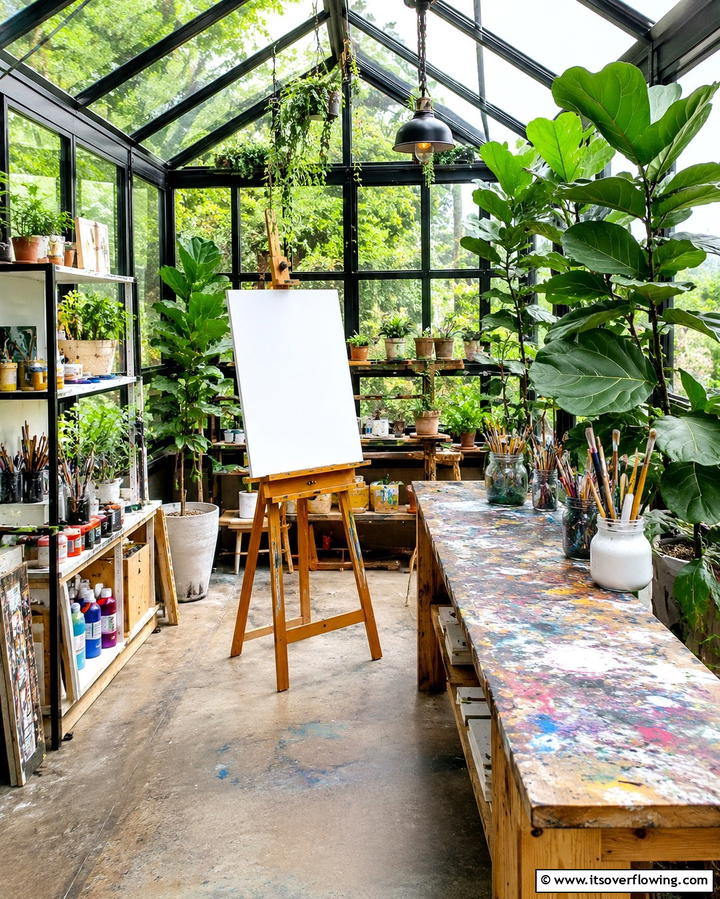 DIY Greenhouse Art Studio - 25 Greenhouse Room Ideas for a Plant Lover’s Paradise