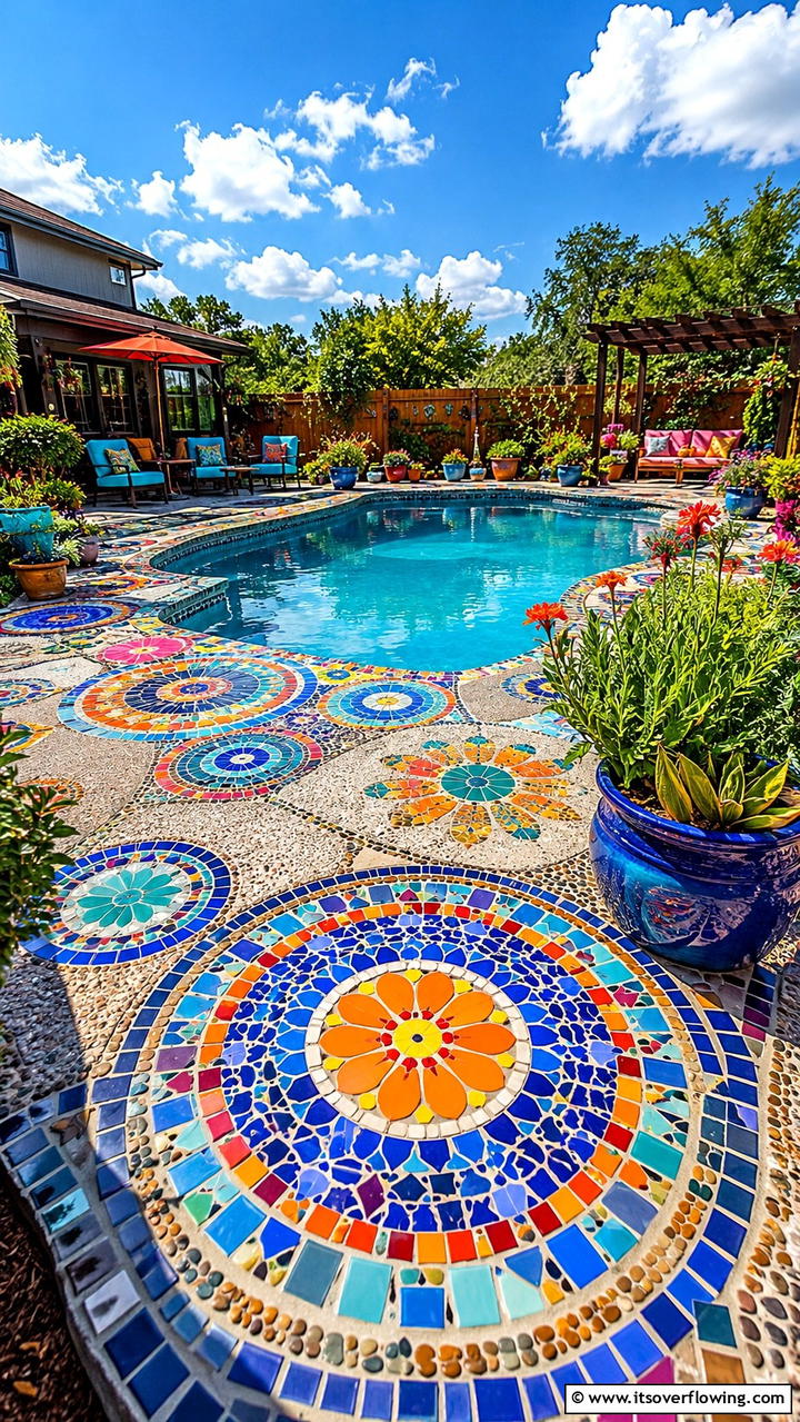 DIY Mosaic Design - 30 Concrete Pavers Around Pool Ideas for Durable Style
