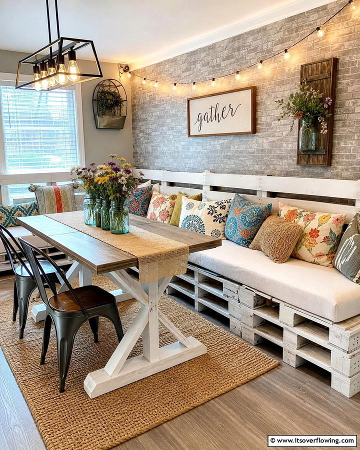 DIY Pallet Banquette - 21 Banquette Seating Ideas for Stylish & Functional Dining Spaces