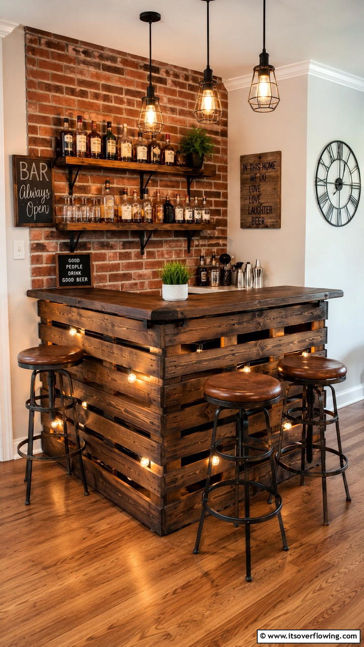 DIY Pallet Bar - 30 Budget-Friendly Home Bar Ideas for Entertaining