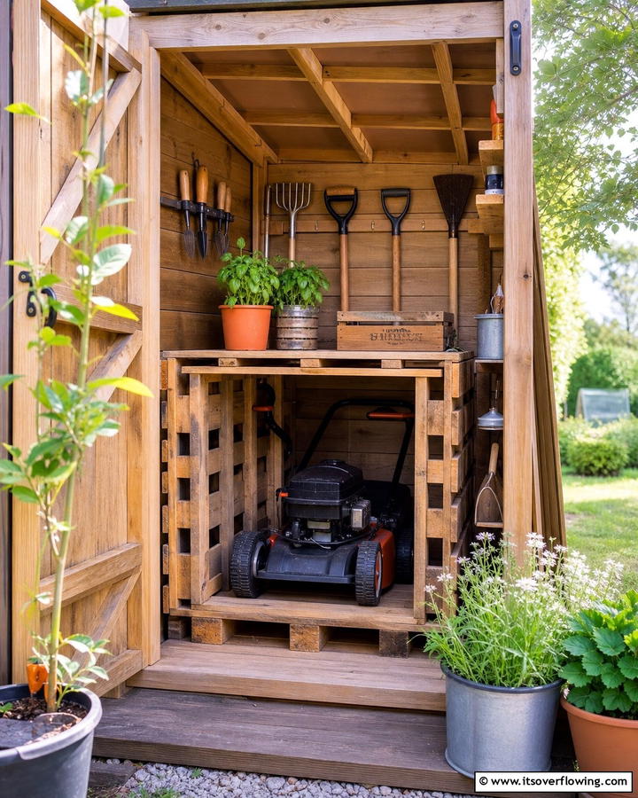 DIY Pallet Storage - 20 Smart Lawn Mower Storage Ideas for Your Garden