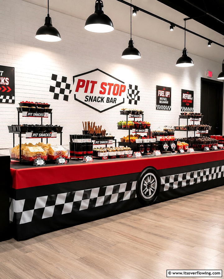 DIY Pit Stop Snack Bar - 30 Hot Wheels Birthday Party Ideas- Race-Themed Decor & Activities