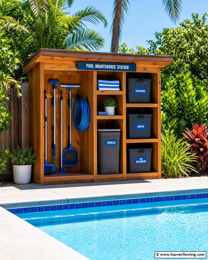 DIY Pool Maintenance Station - 21 Budget Backyard Pool Ideas for Affordable Summer Fun