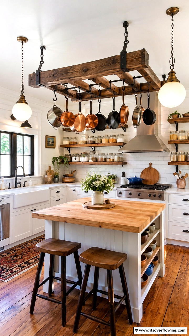 DIY Pot Rack Innovation - 30 Cottage Kitchen Ideas for Cozy, Charming Farmhouse Style
