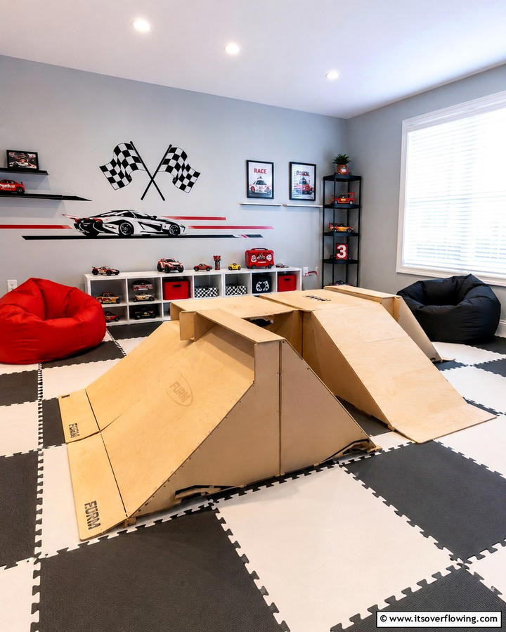 DIY Ramp and Jump Construction - 30 Hot Wheels Birthday Party Ideas- Race-Themed Decor & Activities