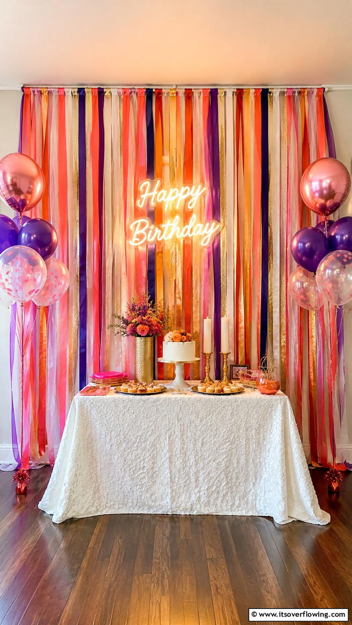 DIY Ribbon Curtains - 30 Birthday Decoration Ideas for Memorable Celebrations