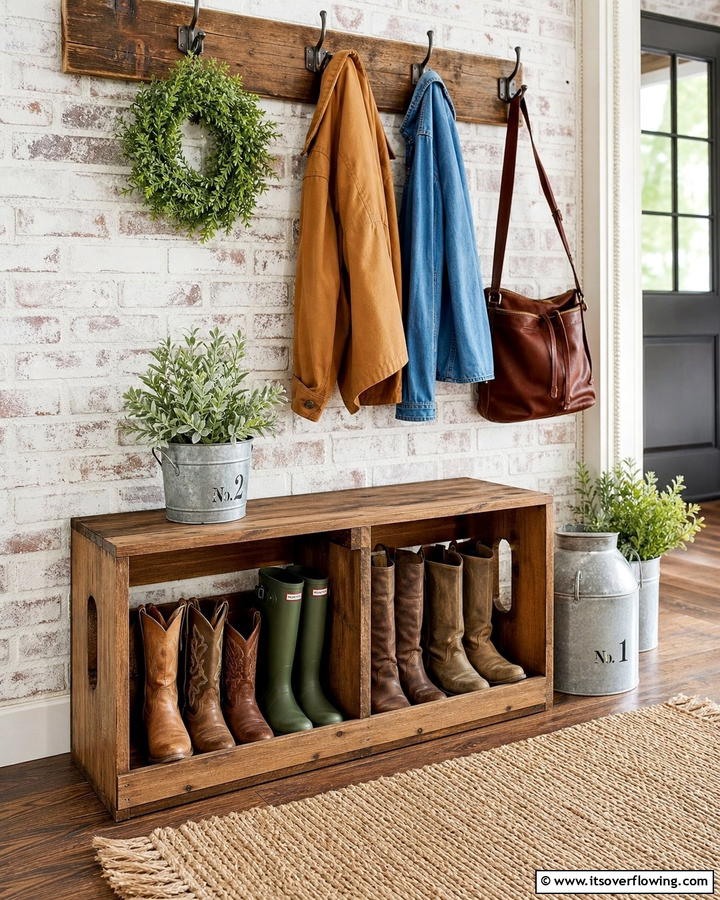 DIY Wooden Boot Crate for Rustic Appeal - 25 Creative Boot Storage Ideas for Organized Homes