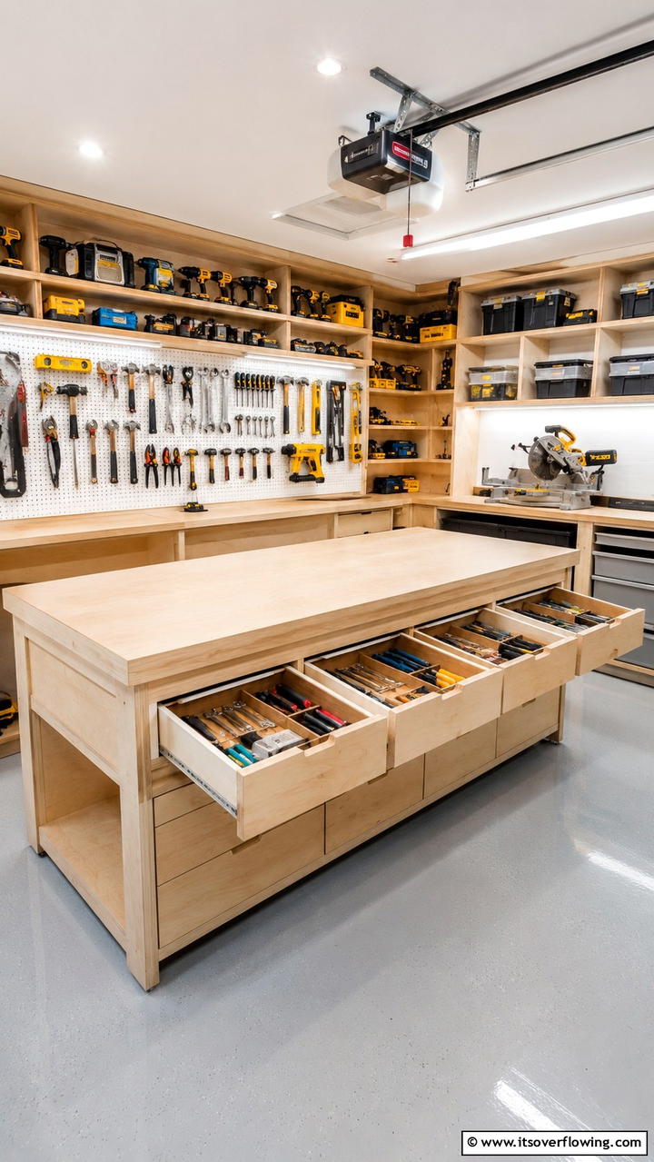 DIY Workbench with Hidden Storage Drawers - 30 Garage Workbench Ideas for Organized DIY Spaces