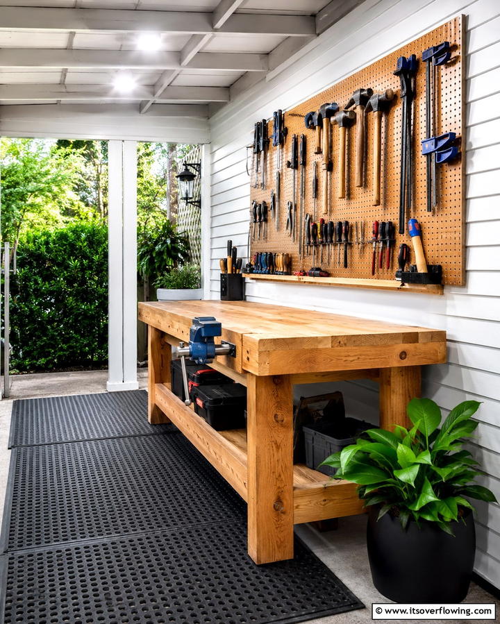 DIY Workshop Corner - 25 Side Porch Ideas to Enhance Your Outdoor Living Space