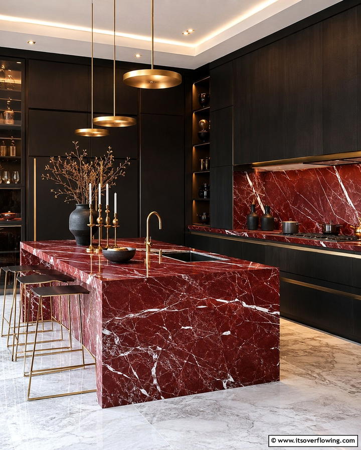 Daring Red Marble Countertops - 25 Marble Kitchen Countertops for Elegant Homes