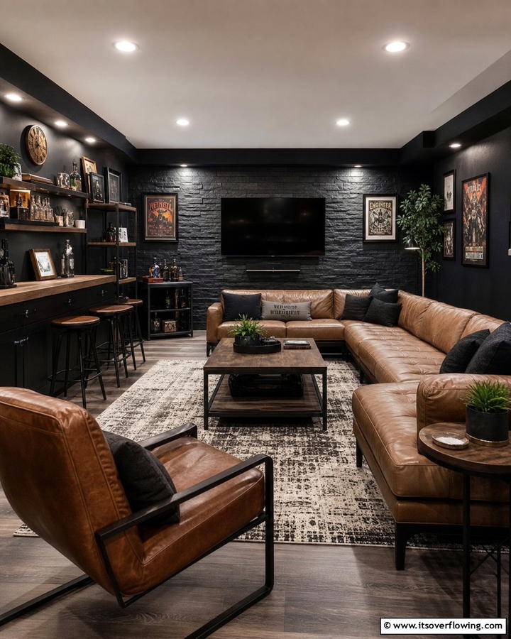 Dark Accent Walls for a Bold Statement - 20 Black Man Cave Ideas for a Masculine Retreat