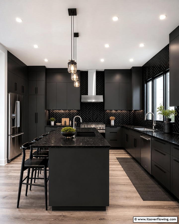 Dark Backsplash for a Cohesive Look - 25 Kitchen Ideas with Gray Cabinets and Black Countertops