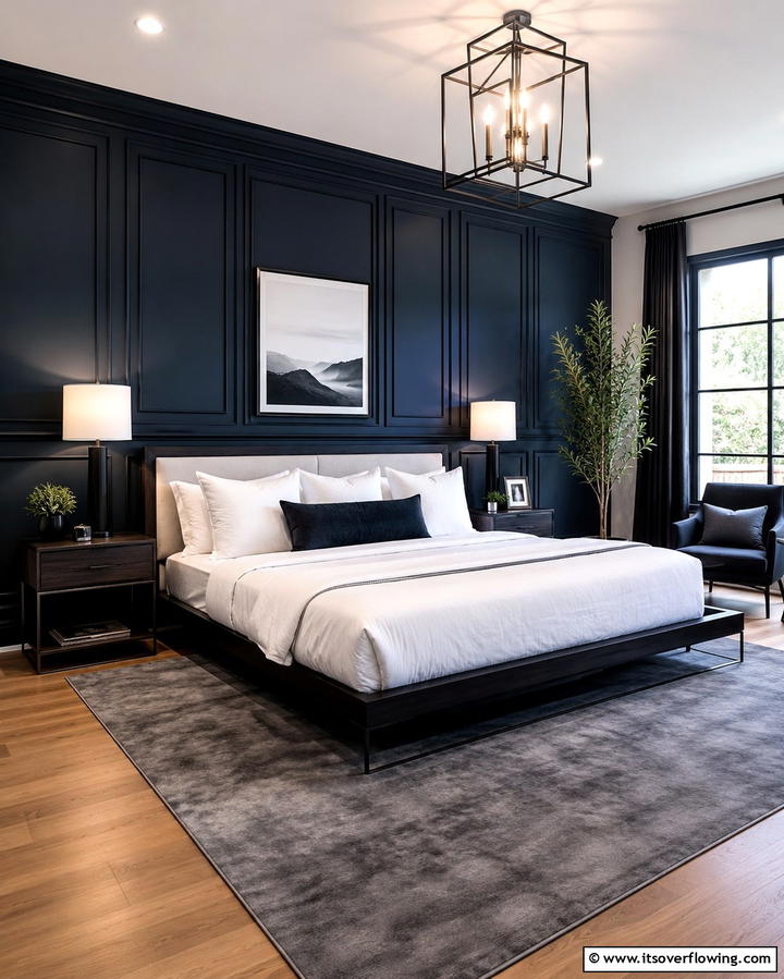 Dark Blue Paneling - 25 Moody Blue Bedroom Ideas for a Relaxing Space