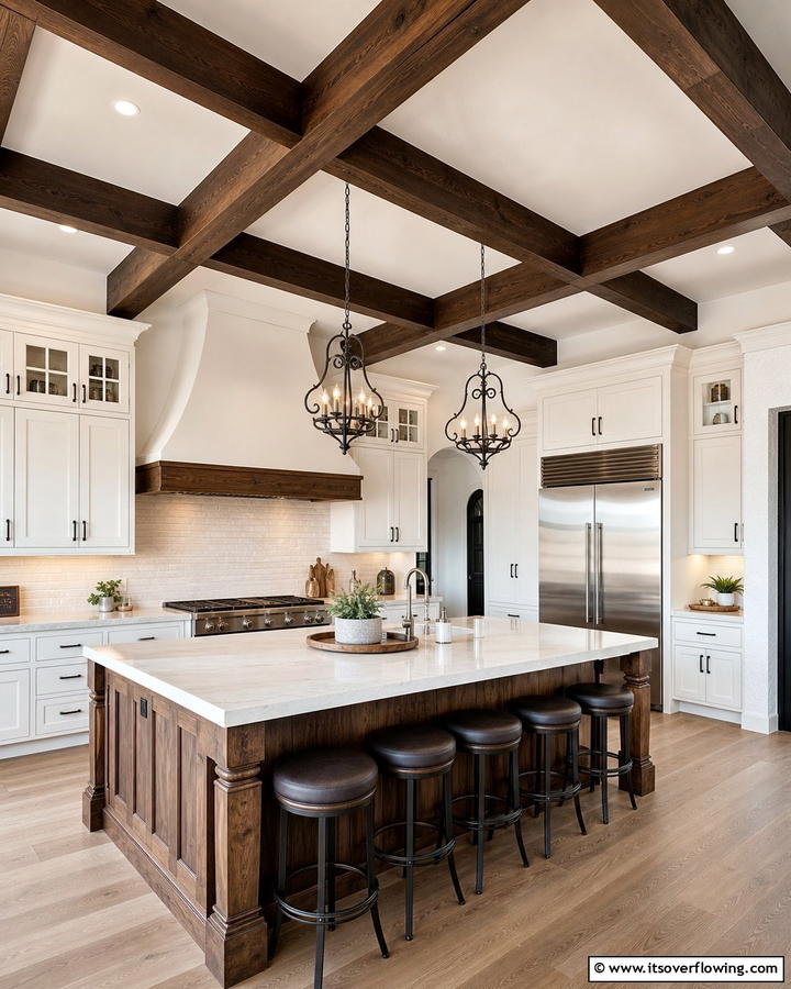 Dark Brown Ceiling Beams - 20 Brown Kitchen Ideas to Create a Cozy and Stylish Space