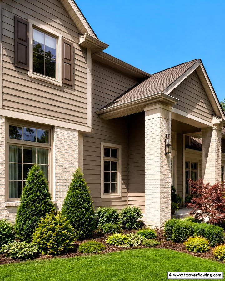 Dark Brown Vinyl with Red Brick - 25 Vinyl Siding and Brick Combinations for Curb Appeal