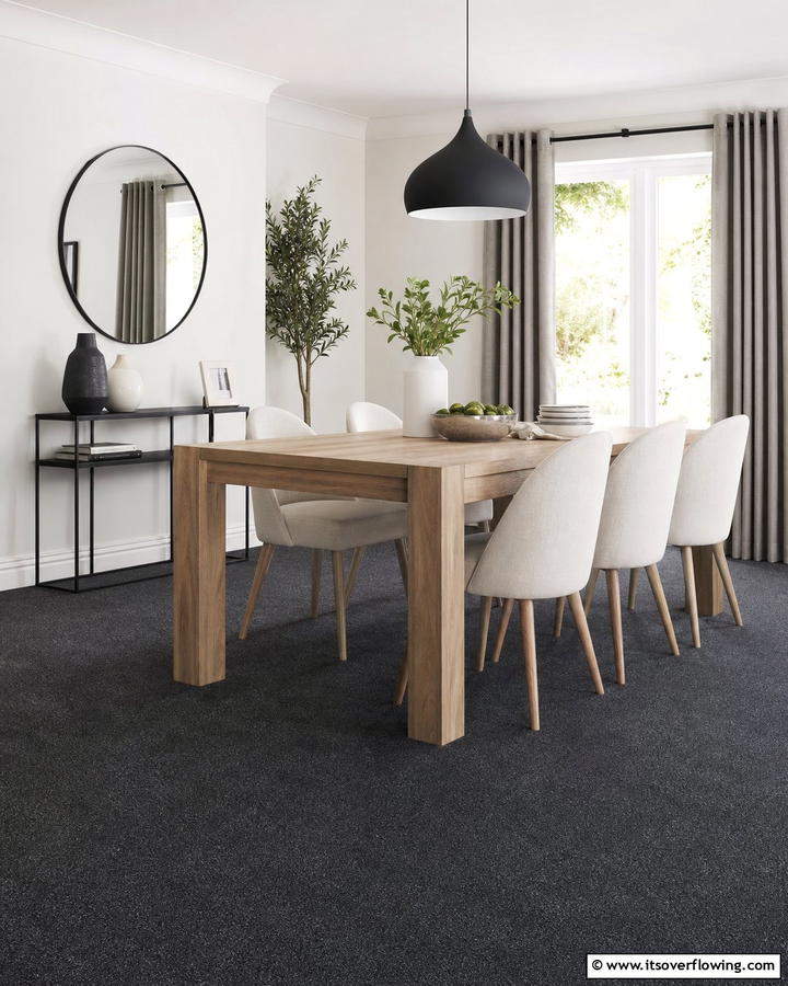 Dark Carpets for a Cozy Atmosphere - 20 Cozy Carpeted Dining Room Ideas for Comfort