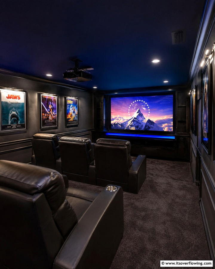 Dark Color Palette for a True Theater Feel - 25 Basement Home Theater Ideas for Movie Nights